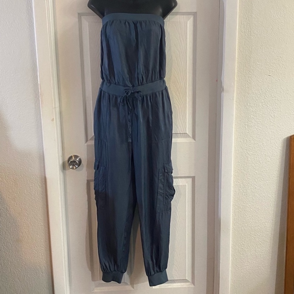 Cinq à Sept Twill Amia Strapless Navy Utility Jumpsuit Small